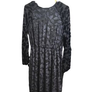 Minimal Black velvet smocked sheer Overlay ivy design dress teen  18